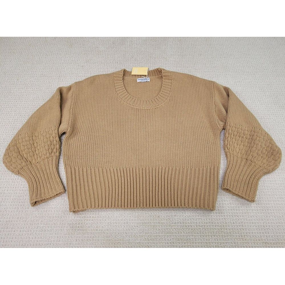 Charlie Holiday Sweater Womens 8 Brown Almond Fawn Knit Pullover NWT Acrylic Woo